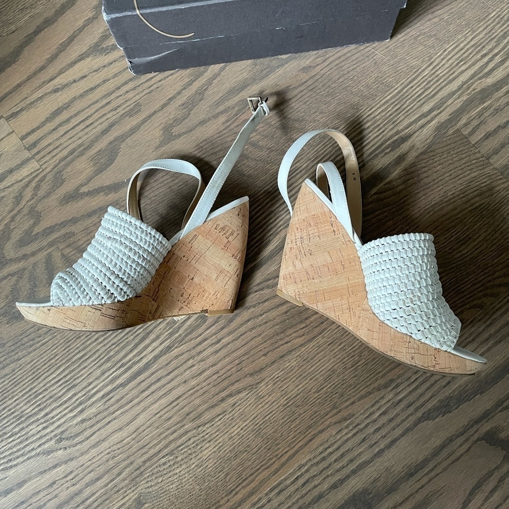 White and cork platform wedges